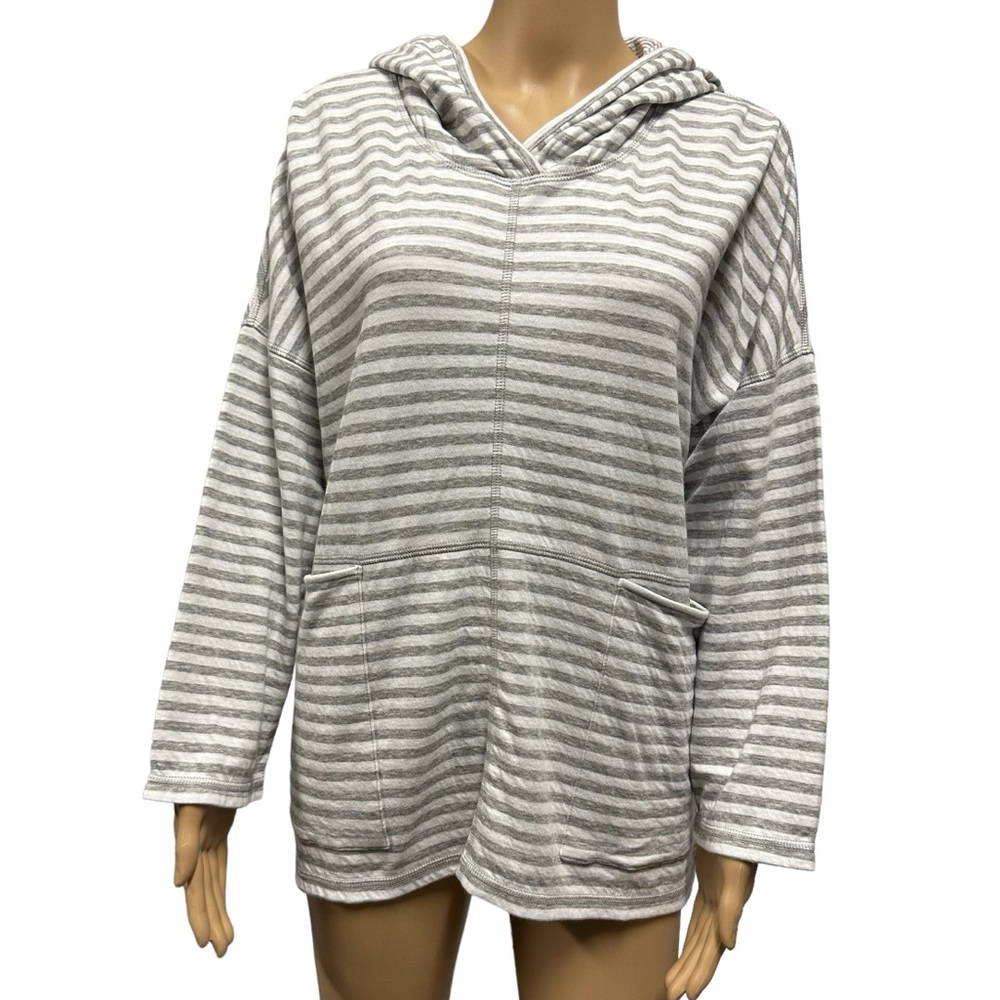 Iridium Reverse Striped Lightweight Pima Cotton Patch Pocket Hoodie Peru Medium